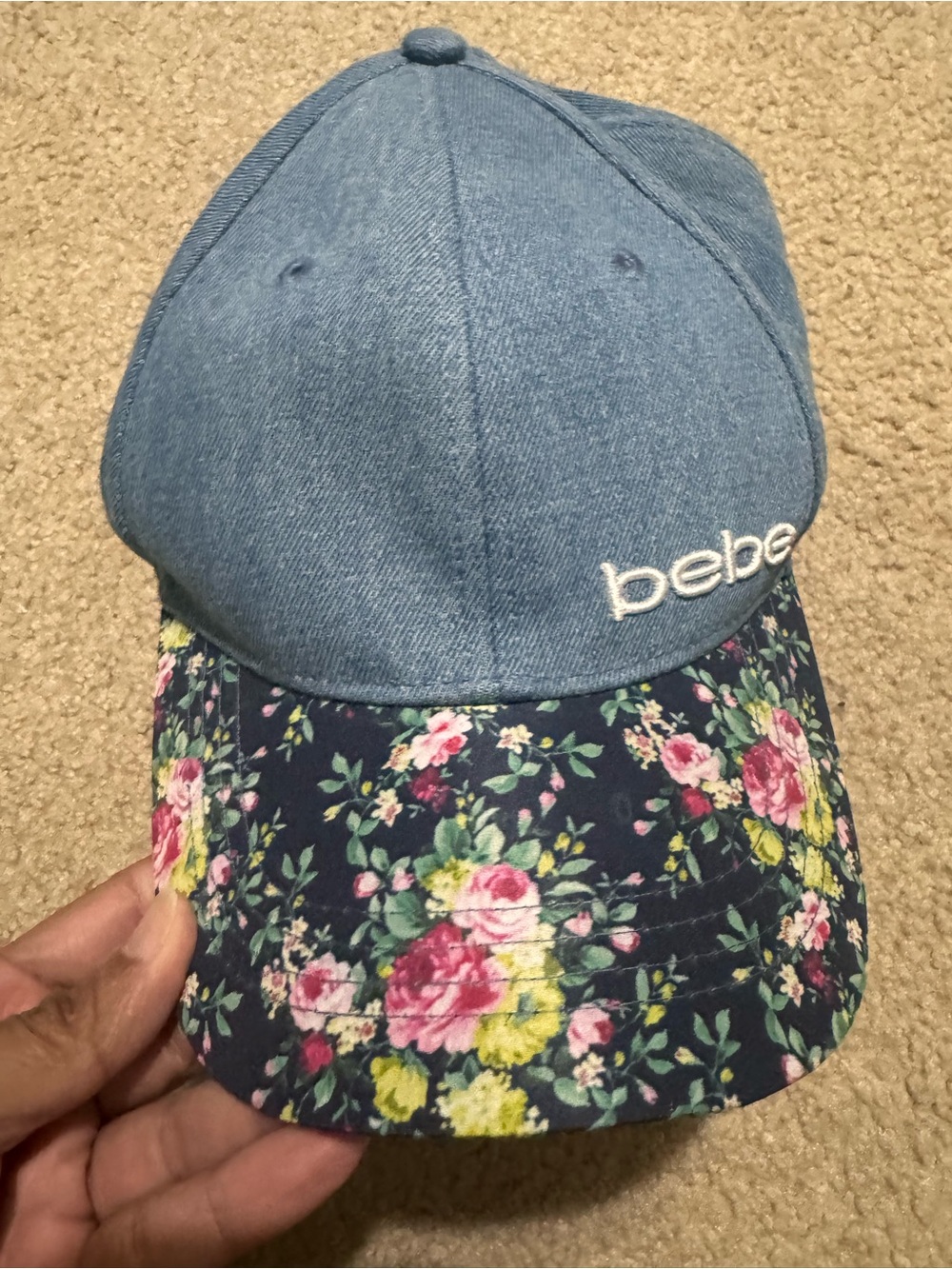 Bebe Denim Floral Baseball Cap
